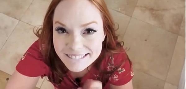  Beautiful redhead stepmother gives a nice POV blowjob
